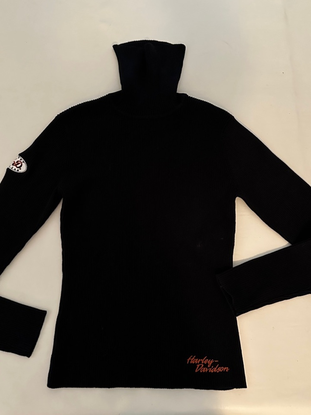 Women's Harley-Davidson Black Ribbed Turtleneck Sweater with Orange Logo Small S